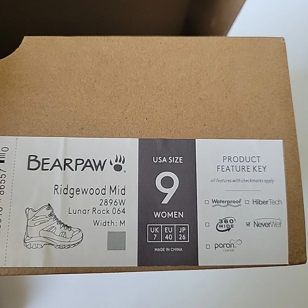 Bearpaw Ridgewood Mid Hiking Boots 9M Lunar Rock Suede Casual Outdoor Waterproof